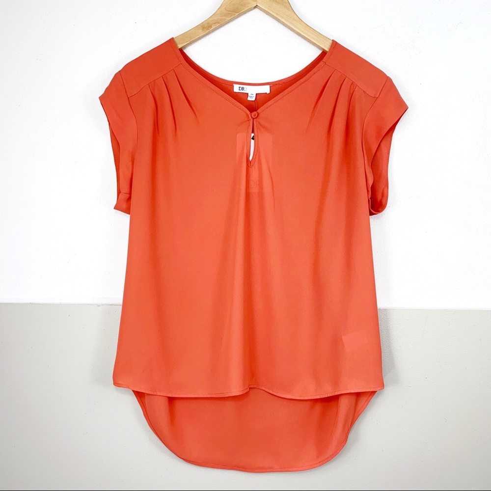 DR2 Daniel Rainn Coral Cap Sleeve High Low Keyhole Top Petite M NWT